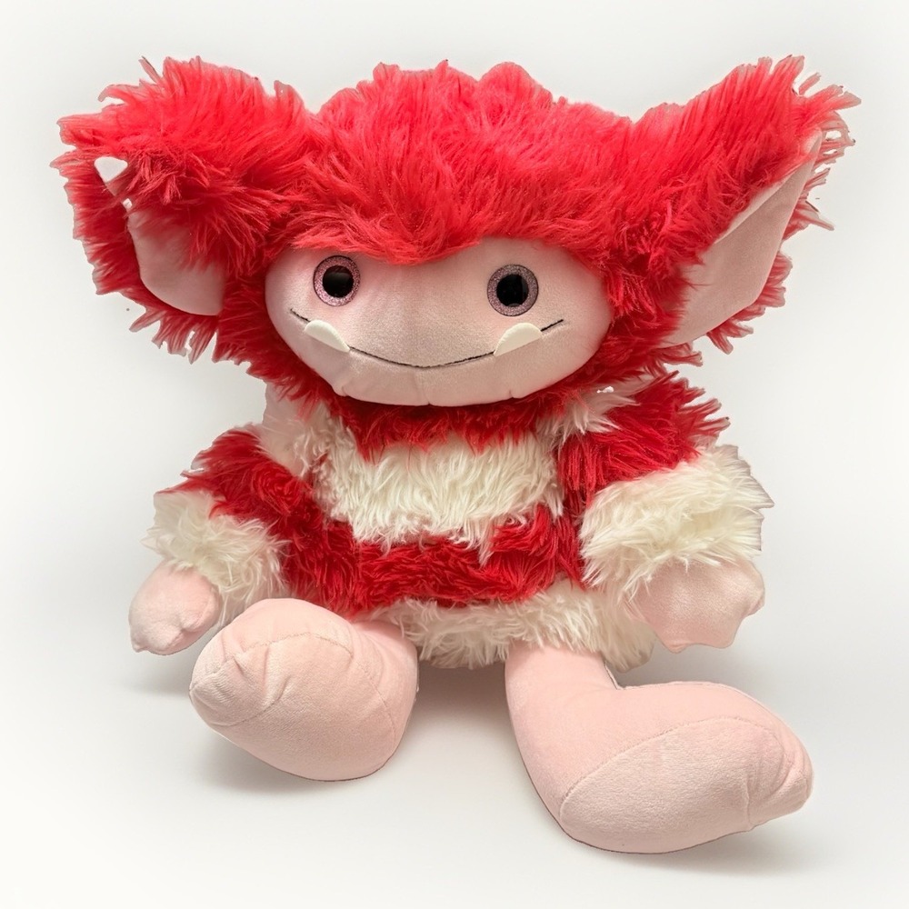 Large Monster Plush Red White Stripe Stuffed Animal Halloween Kitsch Holiday